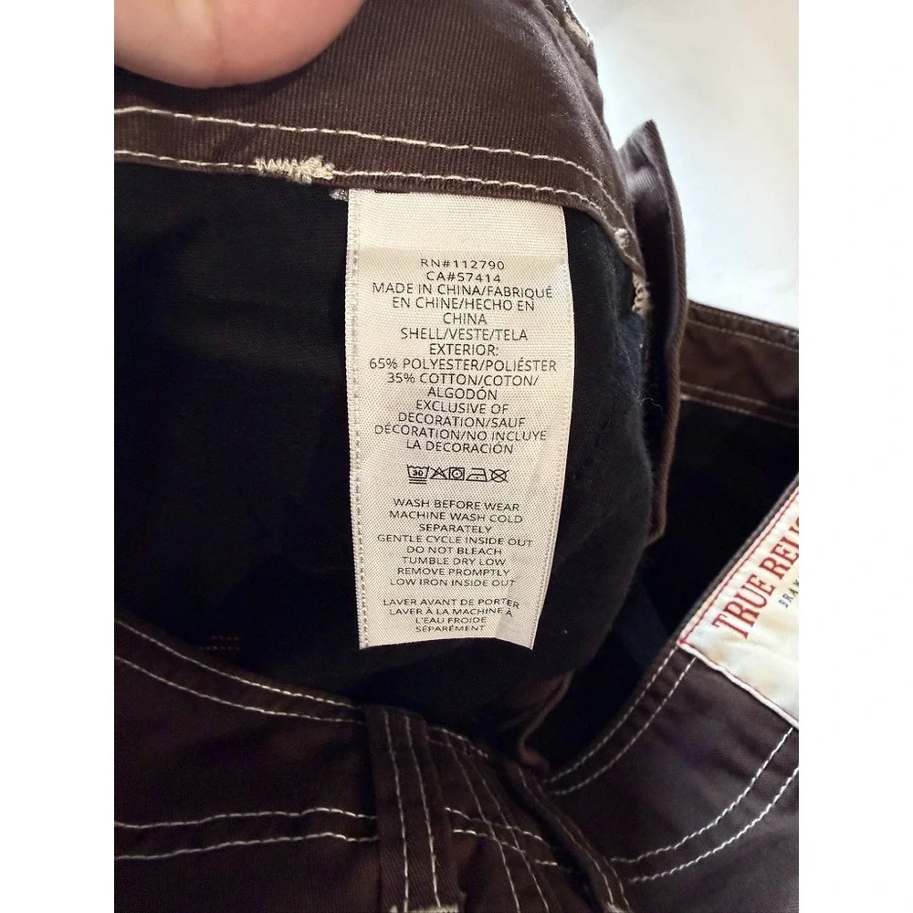 True Religion Bobby Baggy Cargo Pant Men 32 Brown Contrast Stitch 66592-00